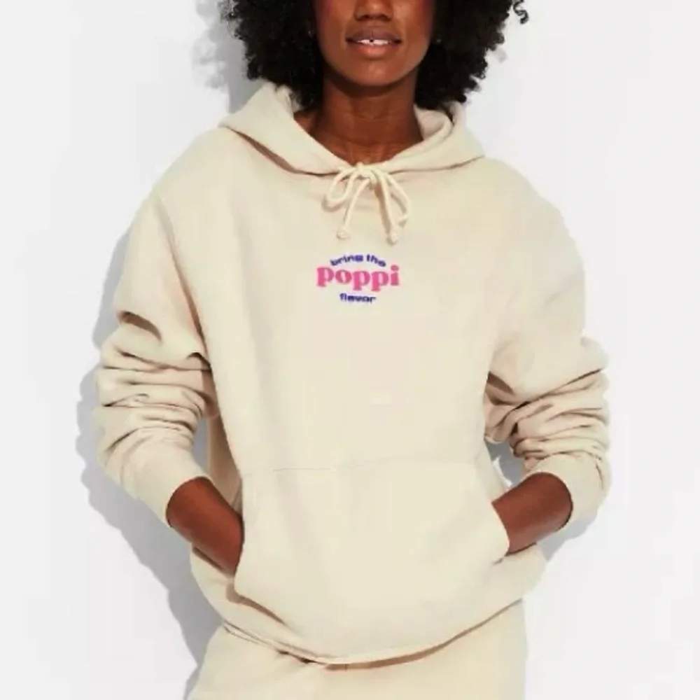 Poppi Beige Hoodie with Pink and Blue Text, S - Picture 2 of 8